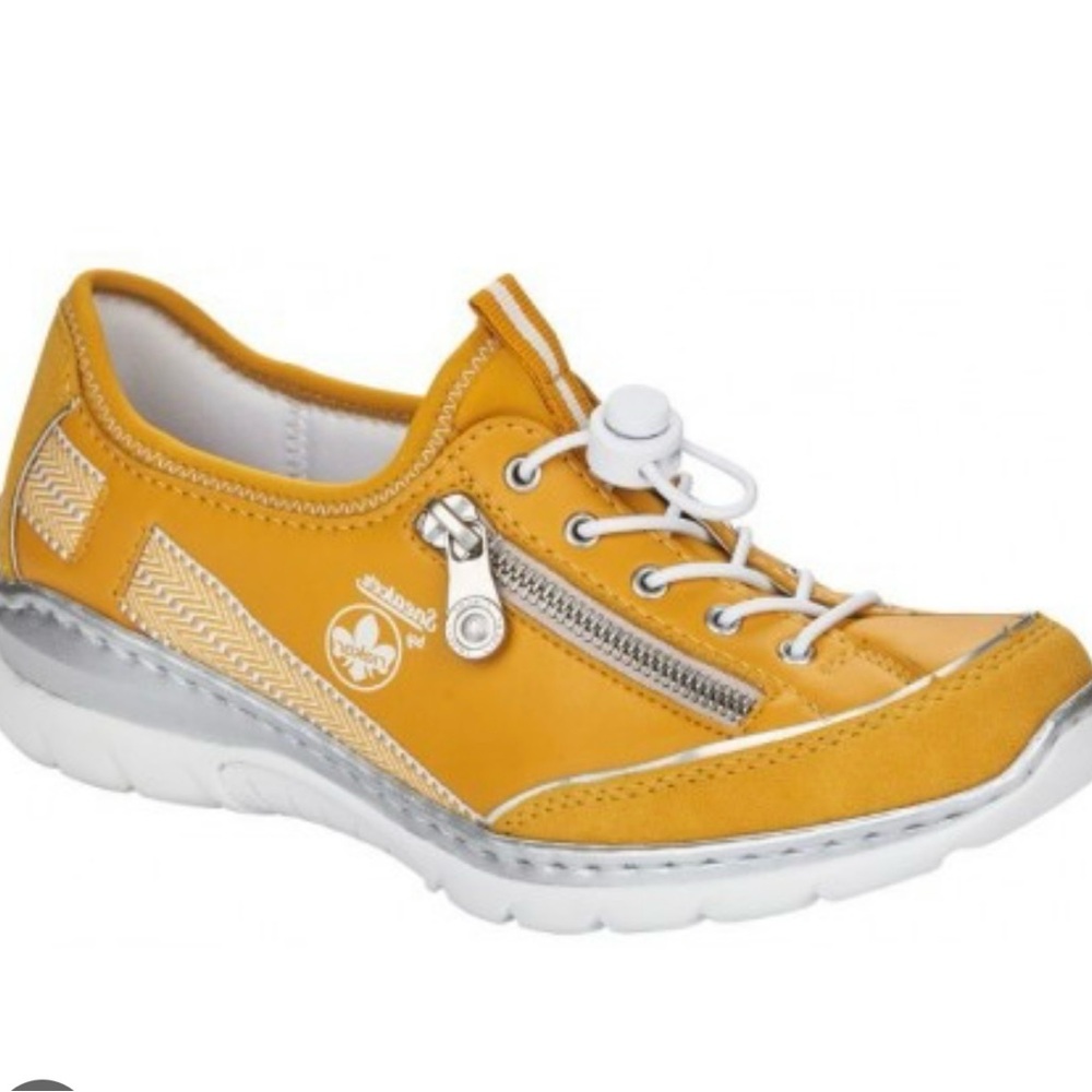 Rieker Women's Mustard Yellow Sneakers with Silver Accents